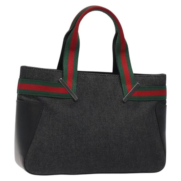 GUCCI Web Sherry Line Hand Bag Canvas Black - Picture 1 of 16